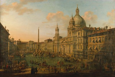 Piazza Navona w Rzymie, początek lat czterdziestych XVIII wieku. autorstwa Bernardo Bellotto