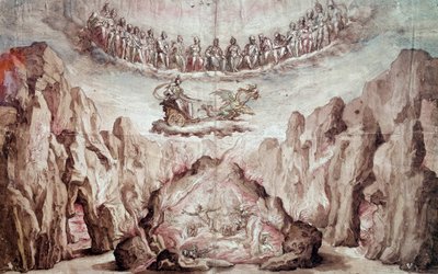 Projekt wystroju i maszynerii półproduktu Le Tromphe de Circe. Rysunek Bernardo Buontalenti dit delle Girandole (ok. 1523-1608) niedz 0,46x0,72 m. Paryż, Luwr autorstwa Bernardo Buontalenti