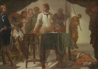 Mucjusz Scaevola w konfrontacji z królem Porsenną autorstwa Bernardo Cavallino