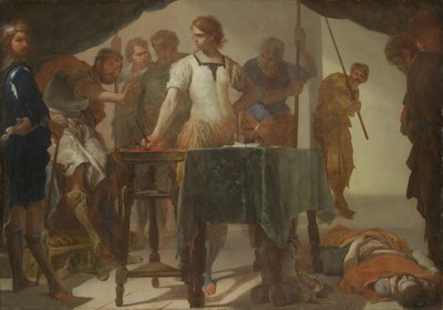 Mucius Scaevola konfrontuje się z królem Porsenną autorstwa Bernardo Cavallino
