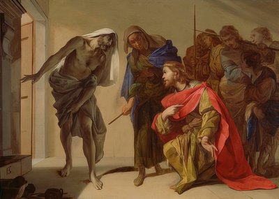 Saul i wiedźma z Endor. Około 1650-56 autorstwa Bernardo Cavallino
