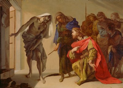 Cień Samuela przyzywany przez Saula, ok. 1655 (olej na miedzi) autorstwa Bernardo Cavallino