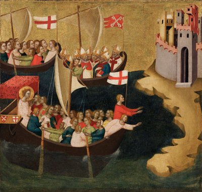 Przybycie św. Urszuli do Kolonii, ok. 1333 (tempera i złoty płatek na desce) autorstwa Bernardo Daddi