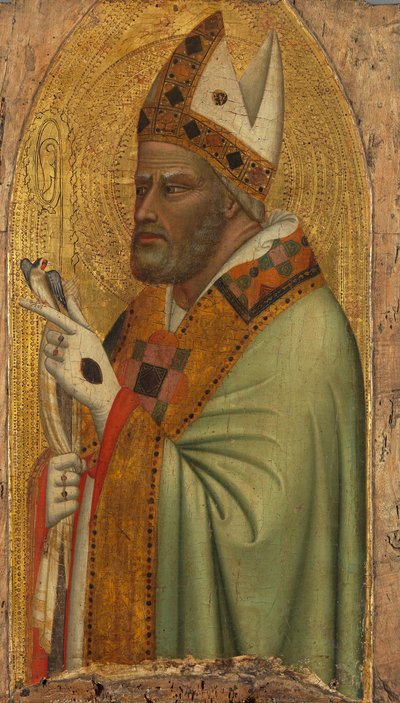 Heiliger Bischof mit einem Stieglitz autorstwa Bernardo Daddi