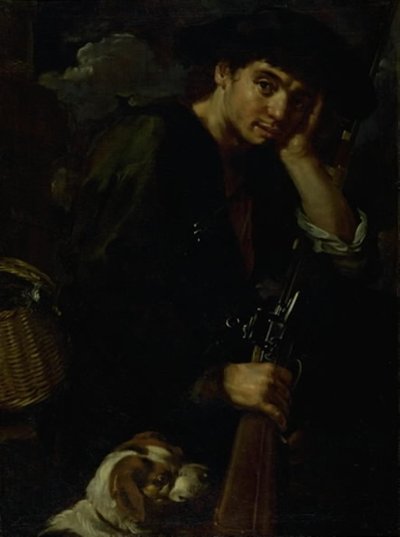 Hunter ze swoim pistoletem i psem. (Alegoria „Powietrza”) autorstwa Bernardo Eberhart Keilhau
