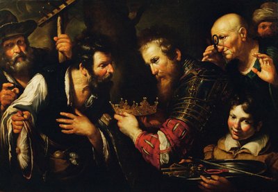 Aleksander Wielki każe jednemu ze swoich ambasadorów zwrócić koronę Abdolominusowi... (obraz na płótnie) autorstwa Bernardo Strozzi