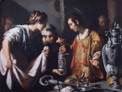 Wawrzyniec rozdający bogactwa Kościoła, ok. 1625 (olej na płótnie) autorstwa Bernardo Strozzi