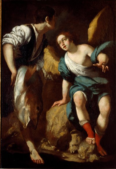 Młody Tobie i Archanioł Rafał (Tobie i Anioł) Obraz Bernardo Strozziego (1581-1644) Geny XVII w., kolekcja prywatna autorstwa Bernardo Strozzi