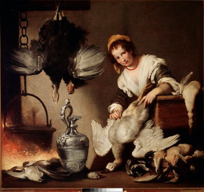 Kucharz Kobieta kaczek instalacyjnych. Obraz Bernardo Strozzi autorstwa Bernardo Strozzi
