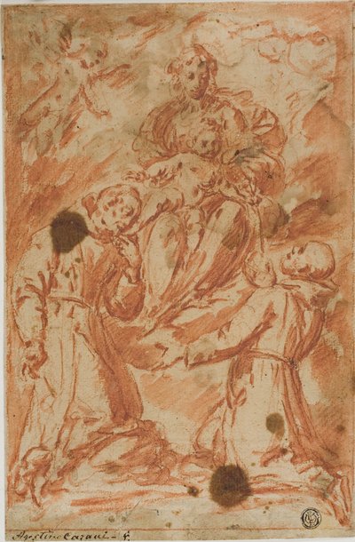 Dziewica i Dzieciątko w chwale czczone przez dwóch świętych mnichów autorstwa Bernardo Strozzi