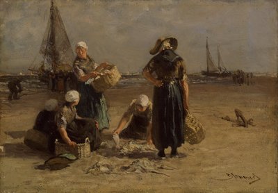 Żony ryb na plaży (olej na płótnie) autorstwa Bernardus Johannes Blommers or Bloomers
