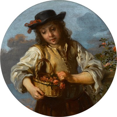 Chłopiec niosący kosz róż autorstwa Bernhard Keil
