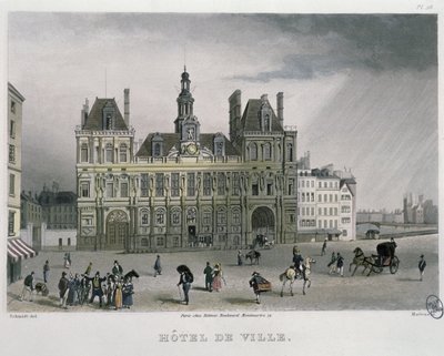 Hotel de ville, Paryż, 1832 (rycina kolorowa) autorstwa Bernhard Schmidt