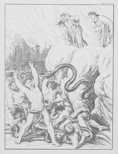 Boska komedia Dantego, Piekło, plansza XXXVII (litografia) autorstwa Bernhard Schuler