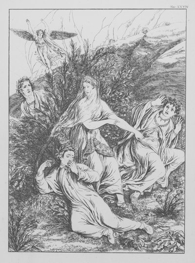 Boska komedia Dantego, Purgatorio (Czyściec), plansza XXVII (litografia) autorstwa Bernhard Schuler