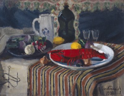 Talerz z homarem i cytryną (olej na płótnie) autorstwa Bernt Wilhelm Tunold