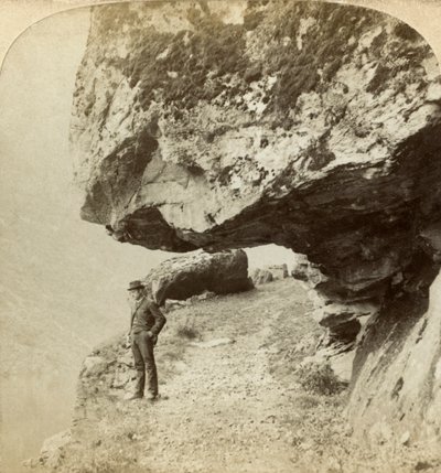 Mężczyzna na klifie z widokiem na Naeroyfjord, Sogne, Norwegia. autorstwa Bert Underwood