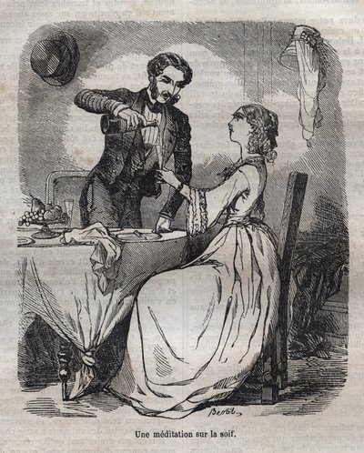 Medytacja nad pragnieniem - grawer w „La Physiologie du gout” Jean Anthelme Brillat Savarin (Brillat-Savarin autorstwa Bertall