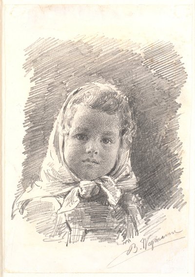 Portret małej dziewczynki z szalikiem na głowie autorstwa Bertha Wegmann