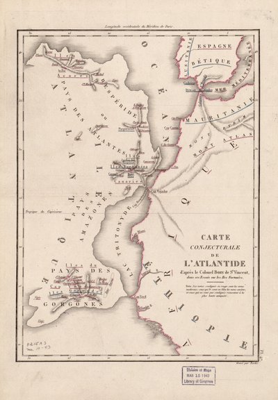 Przypuszczalna mapa Atlantydy - za pułkownikiem Bory de St. Vincent... LOC 2006627670 autorstwa Berthe