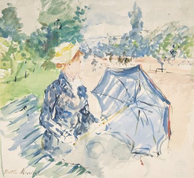 Kobieta siedząca na ławce na Avenue du Bois, 1885. autorstwa Berthe Morisot