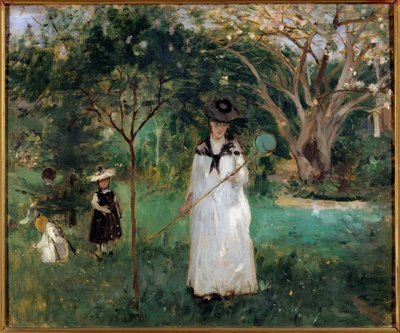 Butterfly Hunting Młoda kobieta trzyma netto motyla. Obraz Berthe Morisot (1841-1895) 1874 Nd. 0,46x0,56 m Paryż, musee d