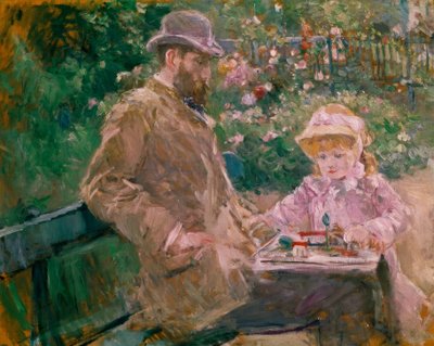 Eugene Manet i jego córka w ogrodzie Bougival autorstwa Berthe Morisot
