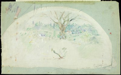 Wachlarz przedstawiający Bougival, 1884 (olej, ołówek i wc na jedwabiu) autorstwa Berthe Morisot