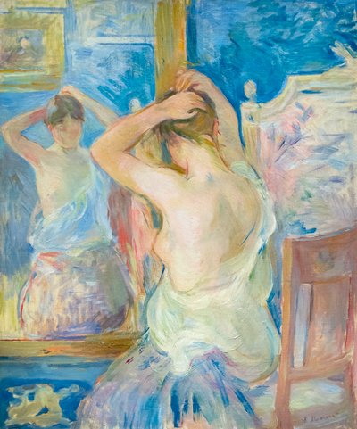 Przed lustrem, ok. 1890 (olej na płótnie) autorstwa Berthe Morisot