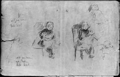 Studia dla dziewczynki z lalką, 1884 (czarny ołów na papierze) autorstwa Berthe Morisot