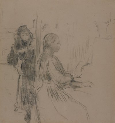 Studium dla La Musique, 1893 (węgiel na papierze wykładanym) autorstwa Berthe Morisot