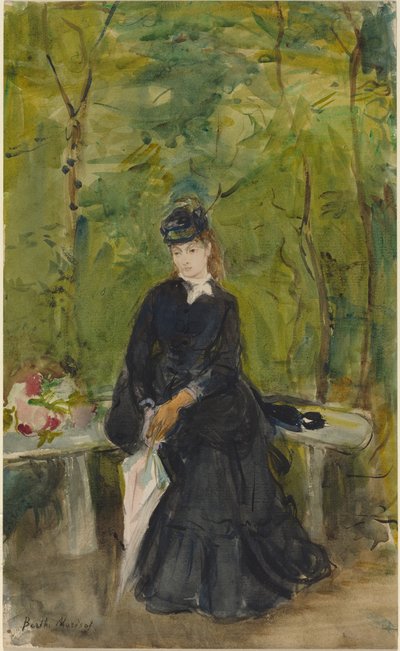 Siostra artysty, Edma, siedząca na ławce autorstwa Berthe Morisot