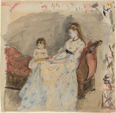 Siostra Artystki Edma z córką Jeanne, 1872 (wc nad grafitem na papierze wykładanym) autorstwa Berthe Morisot
