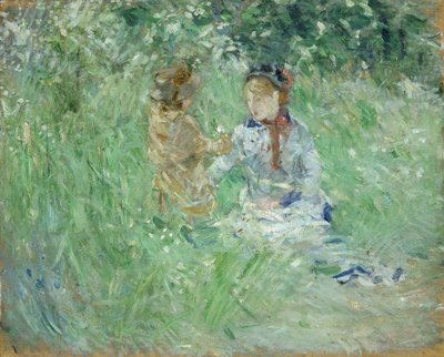 „Kobieta i dziecko na łące w Bougival”, 1882 r. autorstwa Berthe Morisot