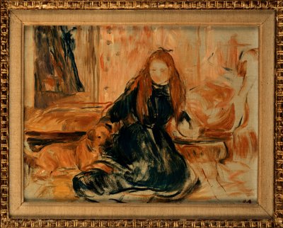 Dziewczynka bawiąca się z psem, 1892 autorstwa Berthe Morisot