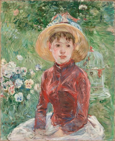 Młoda dziewczyna na trawie, czerwony gorset Mademoiselle Isabelle Lambert, 1885. autorstwa Berthe Morisot