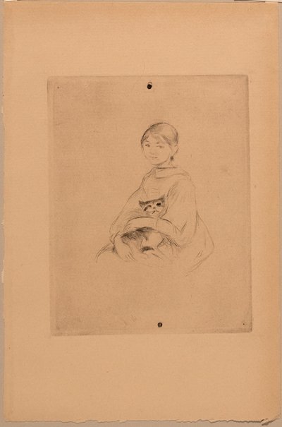 Młoda dziewczyna z kotem, ok. 1888 (akwaforta) autorstwa Berthe Morisot