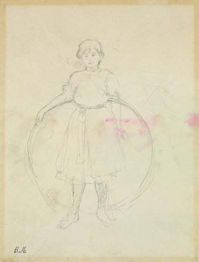 Młoda dziewczyna z obręczą, 1888 (grafit na papierze) autorstwa Berthe Morisot