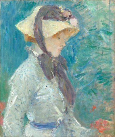 Młoda kobieta w słomkowym kapeluszu, 1884 autorstwa Berthe Morisot