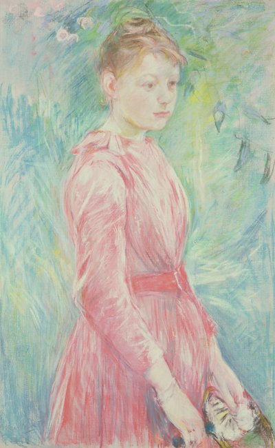 Młoda dziewczyna w różowej sukni (pastel na papierze) autorstwa Berthe Morisot