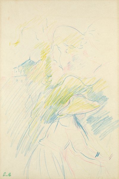 Młoda dziewczyna w ogrodzie, 1888 (kolorowa kredka na papierze) autorstwa Berthe Morisot