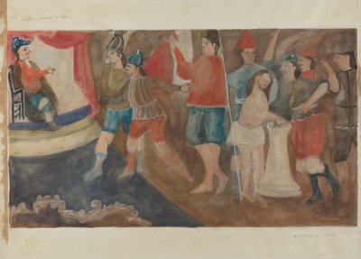 Stacja Drogi Krzyżowej nr 1: Jezus skazany na śmierć, ok. godz. 1936. autorstwa Beulah Bradleigh