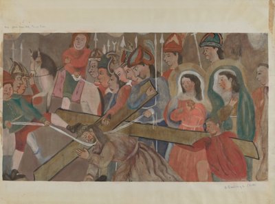 Stacja Drogi Krzyżowej nr 9: Jezus upada trzeci raz, ok. godz. 1936. autorstwa Beulah Bradleigh