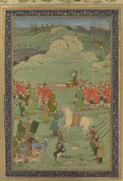 Cesarz Aurangzeb niesiony na palankinie, ca. 1705-20. autorstwa Bhavanidas