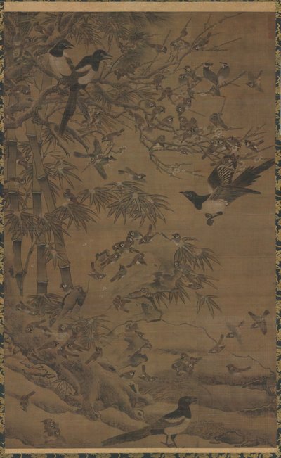 Hundred Birds and the Three Friends, pierwsza ćwierć XV wieku. autorstwa Bian Wenjin