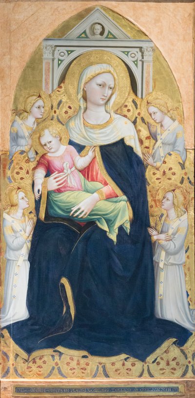 Madonna z Dzieciątkiem i czterema aniołami na tronie, ok. 1433 (tempera i złoto płatkowe na panelu) autorstwa Bicci di Lorenzo