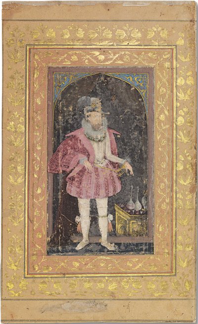 Rzadki Mughal Portrait of James I, ok. 1615-18 (nieprzezroczyste pigmenty wzmocnione złotem na papierze) autorstwa Bichitr Bichitr