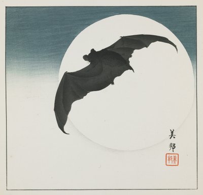 Nietoperz i Księżyc, początek XX wieku autorstwa Biho Takashi or Takahashi (b. 1873. fl 1890 1930)