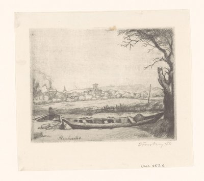 Kanał z dużą łodzią i mostem („Schuytje na pierwszym planie”) autorstwa Birger John Forsberg