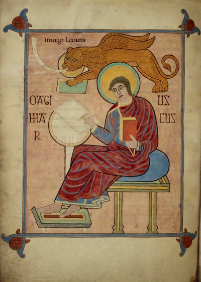 Św. Marek, z Ewangelii w Lindisfarne, 710-21 (welum) autorstwa Bishop of Lindisfarne Eadfrith